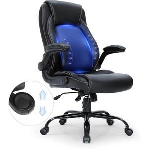 VEVOR Executive Office Chair with Cutting-Edge Adjustable Lumbar Support, High Back PU Leather Office Chair Ergonomic for Back Pain, with Padded Flip-up Arms(300lbs)