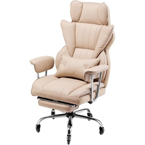 VEVOR Executive Office Chair with Footrest, 400lb Capacity Oversize Office Chair with Lumbar Pillow & Removable Armrests, Heavy Duty Ergonomic Chair, PU Leather Reclining Home Office Desk Chair, Brown(Brown)