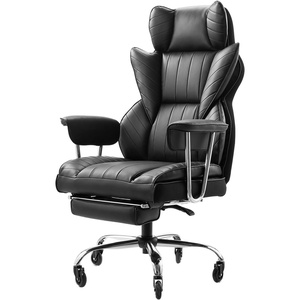 VEVOR Executive Office Chair with Footrest, 400lb Capacity Oversize Office Chair with Lumbar Pillow & Removable Armrests, Heavy Duty Ergonomic Chair, PU Leather Reclining Home Office Desk Chair, Brown(Black)