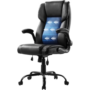 VEVOR Executive Office Chair with Lumbar Support, 300lb Capacity Office Chair with Flip-up Armrests & Lumbar Pillow, Height Adjustable Ergonomic Chair, PU Leather Reclining Home Office Desk Chairs(Adjustable Lumbar Support)