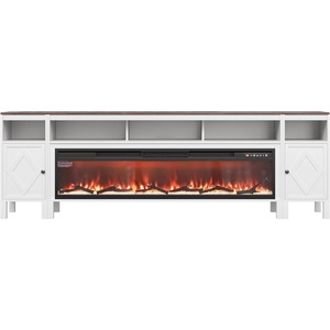 VEVOR Fireplace TV Stand, Farmhouse Fireplace TV Stand for TVs up to 100 inch, Farmhouse Entertainment Center with 60 inch Fireplace & Storage Drawers for Living Room Bedroom, White