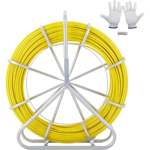 VEVOR Fish Tape Fiberglass, 656 ft, 5/16 in, Duct Rodder Fishtape Wire Puller, Cable Running Rod with Steel Reel Stand, 3 Pulling Heads, Fishing Tools for Walls and Electrical Conduit, Non-Conductive(28.7 x 8.5 x 31.5 in)