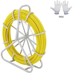 VEVOR Fish Tape Fiberglass, 656 ft, 5/16 in, Duct Rodder Fishtape Wire Puller, Cable Running Rod with Steel Reel Stand, 3 Pulling Heads, Fishing Tools for Walls and Electrical Conduit, Non-Conductive(1/4Inch x 656FT)