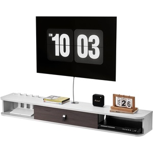 VEVOR Floating TV Stand, 71 in Wall Mount Entertainment Center with Power Outlet & LED Lights, Modern Floating TV Shelf with 2 Drawers & Storage Cabinet for DVD Player, Cable Box, Game Console, White(White)