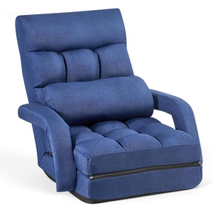 VEVOR Floor Chair, Floor Gaming Chair with 5 Adjustable Position and Back Support, Folding Lounge Chair with Armrest for Adults, Sofa Lounger with Comfy Cushion for Living Room and Bedroom, Gray(Dark Blue)