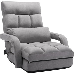VEVOR Floor Chair, Floor Gaming Chair with 5 Adjustable Position and Back Support, Folding Lounge Chair with Armrest for Adults, Sofa Lounger with Comfy Cushion for Living Room and Bedroom, Gray(Grey)