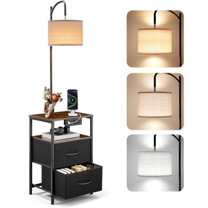 VEVOR Floor Lamp with Table & Charging Station, End Table with Lamp, 2 Drawers, USB, Type-C & AC Outlets, 3 Color Temperatures, Bedside Nightstand for Small Bedroom, Living Room, Dorm(2 Drawers)