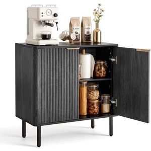 VEVOR Fluted Cabinet, Buffet Cabinet with 2-Tier Storage, Coffee Bar Cabinet with Adjustable Shelves, Sideboard Buffet for Hallway, Entryway, Living Room, or Kitchen, Black