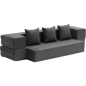 VEVOR Folding Sofa Bed, 3-in-1 Foldable Couch Bed with 3 Pillows and Washable Cover, 25D High Density Memory Foam Convertible Sleeper Chair Bed, Futon Couch, Dark Grey(Twin XL)(Twin XL)