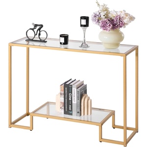 VEVOR Glass Console Table, 39.4 Inch Entryway Table, Modern Rectangle Sofa Table with Tempered Glass Top and Iron Legs, Golden Consloe Desk for Living Room, Hallway, Entryway(Golden)