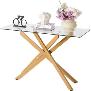 VEVOR Glass Console Table, 39.4 Inch Entryway Table, Modern Rectangle Sofa Table with Tempered Glass Top and Iron Legs, Golden Consloe Desk for Living Room, Hallway, Entryway(Gold)