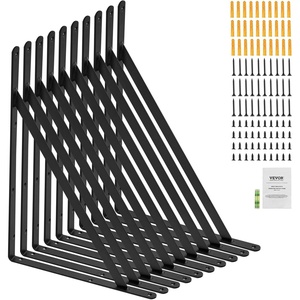 VEVOR Heavy Duty Floating Shelf Brackets – 10 x 6 in, 4 Pcs, 5mm Thick Matte Black Steel Shelving Brackets with 160 lbs Load Capacity(12 x 8 Inch)