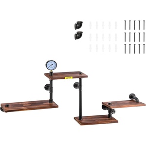 VEVOR Industrial Pipe Shelving, Pipe Shelves with 4-Tier Wood Planks, Rustic Floating Shelves Wall Mounted, Wall Shelf DIY Bookshelf for Bar Kitchen Bathroom Farmhouse Living Room, 51x25x9 inch(4-Tier  51″ x 25″ x 9″)