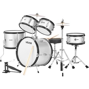 VEVOR Kids Drum Set, 5-Piece 14 in Junior Drum Sets, Beginner Drums Set with Adjustable Throne, Cymbal & Two Pairs of Drumsticks, Musical Learning Drums Instruments Kit, for Children Ages 6-13 (Blue)(Silver)
