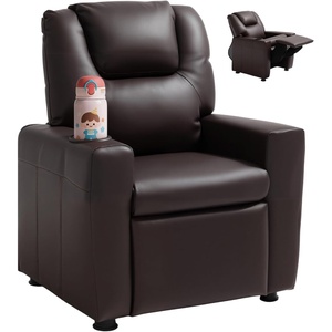 VEVOR Kids Recliner, Toddler Recliner with Cup Holder, 101° to 121° Adjustable Backrest, Push Back PU Leather Kids Reclining Chair Couch with Footrest & 90 lbs Load, Ideal for Child Ages 1-6, Brown(Brown)