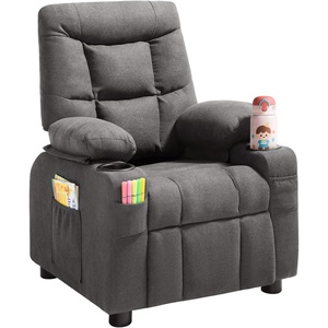 VEVOR Kids Recliner, Toddler Recliner with Cup Holder, 101° to 121° Adjustable Backrest, Push Back PU Leather Kids Reclining Chair Couch with Footrest & 90 lbs Load, Ideal for Child Ages 1-6, Brown(Grey)