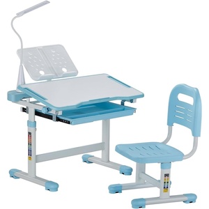 VEVOR Kids Study Desk and Chair Set, Learning Table and Chair for Kids with Table Lamp, Adjustable Height & 0-40° Tilted Desktop Toddler Desk and Chair, Table for Bedroom & Study Room, Pink(Blue)