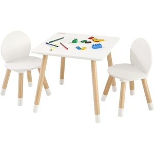 VEVOR Kids Table and 2 Chairs Set, Toddler Table and Chair Set with Rounded Edge Design & Graffiti Desktop, Wooden Desk for Art, Craft, Reading, Learning, Drawing, Classroom/Daycare/Home, Burlywood(White)