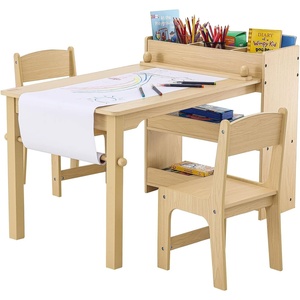 VEVOR Kids Table and Bench Set, Toddler Table and Chair Set of 3, Wood Activity Desk for Art, Craft, Reading, Learning(Natural)