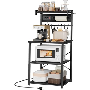 VEVOR Kitchen Bakers Rack with Power Outlets, 31.5 x 15.7 x 63.7Inch Microwave Stand with Built-in Power Strip & 5 Ft Cord, 12 S-Shaped Hooks, for Dish Storage, Spice Jars, Coffee Bar Organization(23.6 x 15.7 x 55.1)