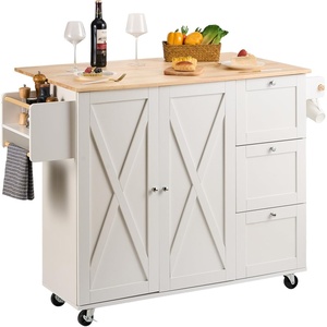 VEVOR Kitchen Island Cart, 45.3×39 inch Rolling Kitchen Table, Mobile Carts with Storage Cabinet and Solid Wood Top, Portable Islands with Wheels, Spice Rack, Towel Rack, Drop Leaf and Drawer, White(45.3″ W Drop Leaf White)