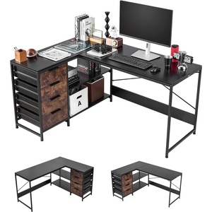 VEVOR L-Shaped Gaming Desk with LED Lights, 62.2-inch Reversible Corner Computer Desk with Power Outlets, Movable CPU Stand & Storage Drawers, Modern Stylish PC Gaming Table for Home Office(Drawers&Shelves)
