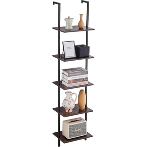 VEVOR Ladder Shelf, 5-Tier Bookshelf 24×11.8in, Open Wall-Mounted Ladder Shelf with Metal Frame,Storage Rack Sundries Holder for Kitchen Bedroom Bathroom Living Room, Black(Black)