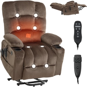 VEVOR Large Power Lift Recliner Chair, Dual Motor Lift Chair with Heat and Massage for Elderly, Position Adjustable with Side and Front Pockets, Cup Holders, Velvet Fabric, Brown
