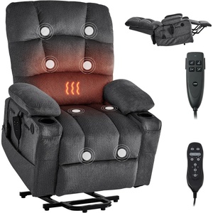 VEVOR Large Power Lift Recliner Chair, Dual Motor Lift Chair with Heat and Massage for Elderly, Position Adjustable with Storage Pockets, Cup Holders, Velvet Fabric, Dark Gray