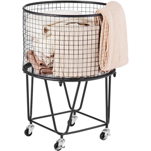 VEVOR Laundry Basket with Wheels, Metal Storage Cart Deep Set Rolling Mesh Laundry Hamper, 60 LBS Large Load Capacity, 17″ x 17″ x 24″, Black