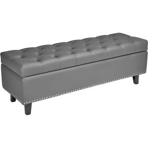 VEVOR Leather Bedroom Bench, PU Leather Bench with Metal Legs and with Stitching for Entryway, Upholstered Shoe Bench Seat, Modern End of The Bed Benches for Living Room, Dining Room, Hallway, Green(Grey)