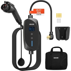 VEVOR Level 2 EV Charger, 40 Amp Adjustable Current, 240V Electric Vehicle Portable Charger with 25 ft Charging Cable, LCD Display, NEMA 14-50P Plug, Plug-in Home Car Charging Station for SAE J1772 EV(32 Amp)
