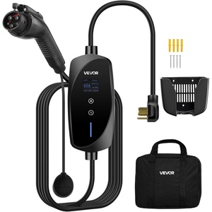 VEVOR Level 2 EV Charger, 40 Amp Adjustable Current, 240V Electric Vehicle Portable Charger with 25 ft Charging Cable, LCD Display, NEMA 14-50P Plug, Plug-in Home Car Charging Station for SAE J1772 EV(40 Amp)