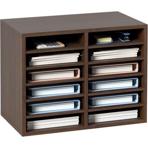 VEVOR Literature Organizers, 5 Compartments Office Mailbox with Adjustable Shelves, Wood Literature sorter 13.9x12x13 inches for Office, Home, Classroom, Mailrooms Organization, EPA Certified, Brown(Brown)