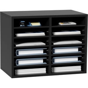 VEVOR Literature Organizers, 5 Compartments Office Mailbox with Adjustable Shelves, Wood Literature sorter 13.9x12x13 inches for Office, Home, Classroom, Mailrooms Organization, EPA Certified, Brown(Black)