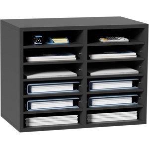 VEVOR Literature Organizers, 5 Compartments Office Mailbox with Adjustable Shelves, Wood Literature sorter 13.9x12x13 inches for Office, Home, Classroom, Mailrooms Organization, EPA Certified, Brown(Grey)