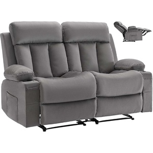VEVOR Loveseat Recliner Sofa, Power Reclining Couch with Heating and Massage, Soft Velvet Electric Recliner Sofa with USB Ports, Cup Holders and Side Bags, Dual Loveseat Chair for Living Room, Grey