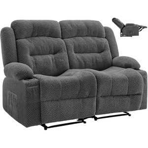VEVOR Loveseat Recliner Sofa with Massage & Heat, Power Reclining Couch with Console, PU Leather Electric RV Sofa with USB & Outlet/Storage/Cup Holders/Pockets, Home Theater Seating for Living Room(Dark Grey)