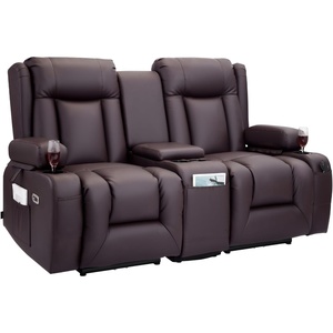 VEVOR Loveseat Recliner Sofa with Massage & Heat, Power Reclining Couch with Console, PU Leather Electric RV Sofa with USB & Outlet/Storage/Cup Holders/Pockets, Home Theater Seating for Living Room(Dark Brown)