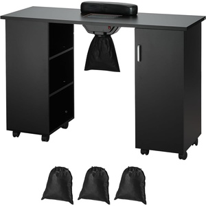 VEVOR Manicure Nail Table, Mobile Nail Station with Powerful Dust Collector, MDF Nail Tech Desk with 8 Lockable Wheels, 3 Dust Bag & Wrist Rest, Nail Art Workstation for Home Spa Beauty Salon(Black)