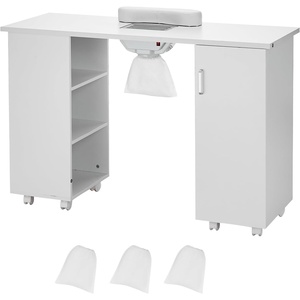 VEVOR Manicure Table, Nail Table Station with Electric Dust Collector, Moveable Nail Tech Desk with 8 Wheels (8 Lockable), 3 Dust Bag & Wrist Rest, MDF Nail Art Workstation for Spa Beauty Salon, White