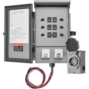 VEVOR Manual Transfer, 30-Amp 6-Circuit, Prewired Generator Transfer Kit with NEMA L14-30P Power Inlet Box, Double-Throw, NEMA 3R, Mechanical Watt Meter, for 7500W Generators(30 Amp  6 Circuit)