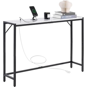 VEVOR Marble Console Table, Modern Narrow Long Console Table with Power Outlet, Thin Sofa Side Table with Iron Tubes, Anti-Tip Device and Triangular Support for Living Room, Hallway, Entryway, Foyer(Marble)