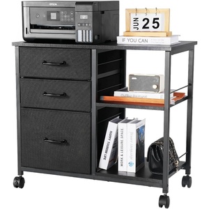 VEVOR Metal File Cabinet, Mobile Filing Cabinet with 3 Fabric Drawers and 2 Open Shelves, Wooden Vertical Filing Storage Cabinets with Wheels for Letter, A4, Legal Size File, Easy Assembly, Brown(Black)