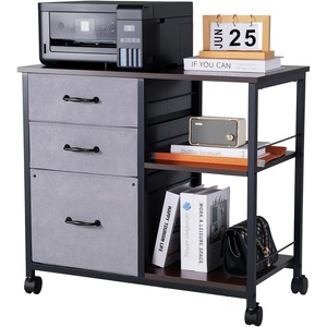 VEVOR Metal File Cabinet, Mobile Filing Cabinet with 3 Fabric Drawers and 2 Open Shelves, Wooden Vertical Filing Storage Cabinets with Wheels for Letter, A4, Legal Size File, Easy Assembly, Brown(Brown + Light Brown)