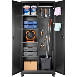 VEVOR Metal Storage Cabinet, 70.6 in Rolling Steel Garage Cabinet with Adjustable Shelves, 2 Magnetic Doors, Hanging Rod & 3 Rod Hooks, 5 Tiers Lockable Tool Storage for Pantry, Warehouse, Basement