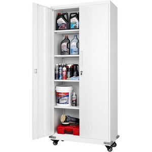 VEVOR Metal Storage Cabinet, 72.6 in Rolling Steel Garage Cabinet with 4 Adjustable Shelves, 2 Magnetic Doors & 2 Keys, 5 Tiers Lockable Tool Storage for Pantry, Warehouse, Basement, Office, Black(White)