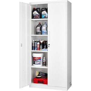 VEVOR Metal Storage Cabinet, Lockable Steel Garage Cabinet with Adjustable Shelves, 2 Magnetic Doors, 2 Keys, 5-Tiers Tool Storage Locker for Home, Office, School, Warehouse, Basement, Laundry, White(White)