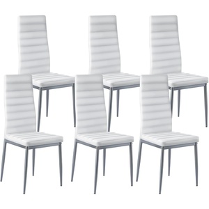 VEVOR Modern Dining Room Accent Chairs Set of 4, Upholstered Leather Side Chair for Living Room, Space-Saving Kitchen Chair with Thick Cushions and Metal Legs, Black(Set of 6 (White))