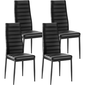 VEVOR Modern Dining Room Accent Chairs Set of 4, Upholstered Leather Side Chair for Living Room, Space-Saving Kitchen Chair with Thick Cushions and Metal Legs, Black(Set of 4(Black))